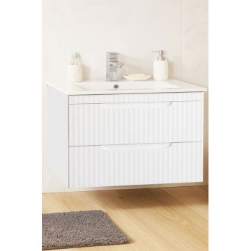 Set Baza front MDF si Lavoar seria 033, suspendata, cu sertare, montat, 80 cm, alb rustic