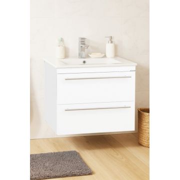 Set Baza front MDF si Lavoar seria 054, suspendata, cu sertare, montat, 60 cm, alb