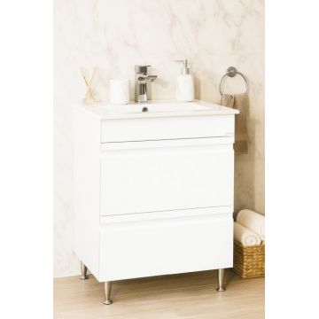 Set Baza front MDF si Lavoar seria 086, cu sertare, 60 cm, alb