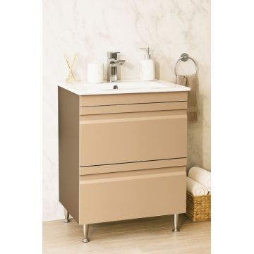 Set Baza front MDF si Lavoar seria 086, cu sertare, montat, 60 cm, cappuccino