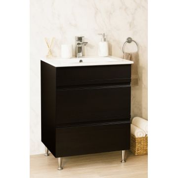 Set Baza front MDF si Lavoar seria 086, cu sertare, montat, 60 cm, negru