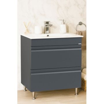 Set Baza front MDF si Lavoar seria 086, cu sertare, montat, 70 cm, antracit