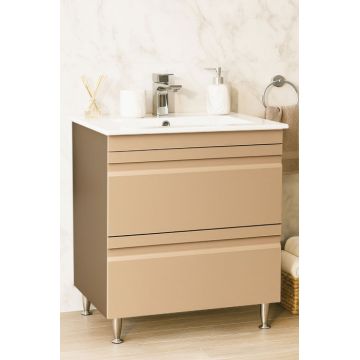 Set Baza front MDF si Lavoar seria 086, cu sertare, montat, 70 cm, cappuccino