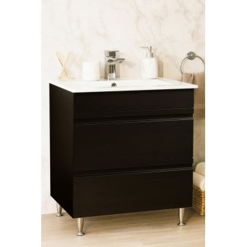 Set Baza front MDF si Lavoar seria 086, cu sertare, montat, 70 cm, negru