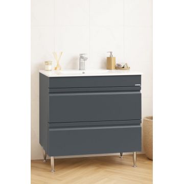 Set Baza front MDF si Lavoar seria 086, cu sertare, montat, 80 cm, antracit