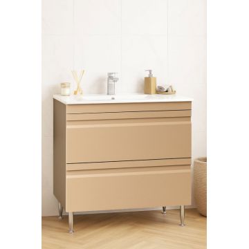 Set Baza front MDF si Lavoar seria 086, cu sertare, montat, 80 cm, cappuccino