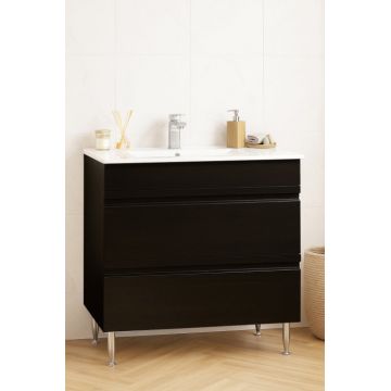 Set Baza front MDF si Lavoar seria 086, cu sertare, montat, 80 cm, negru