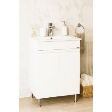 Set Baza front MDF si Lavoar seria 086, montat, 50 cm, alb