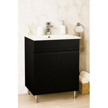 Set Baza front MDF si Lavoar seria 086, montat, 60 cm, negru