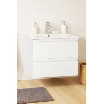 Set Baza front MDF si Lavoar seria 086, suspendata, cu sertare, montat, 60 cm, alb