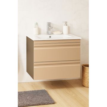 Set Baza front MDF si Lavoar seria 086, suspendata, cu sertare, montat, 60 cm, cappuccino