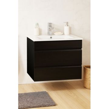 Set Baza front MDF si Lavoar seria 086, suspendata, cu sertare, montat, 60 cm, negru