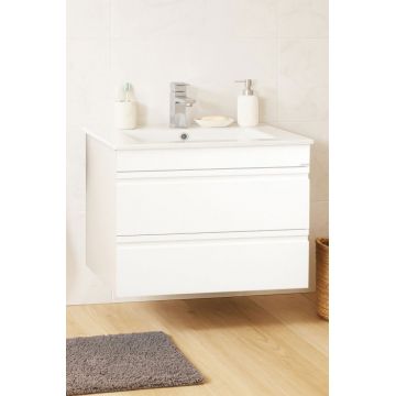 Set Baza front MDF si Lavoar seria 086, suspendata, cu sertare, montat, 70 cm, alb