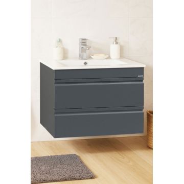 Set Baza front MDF si Lavoar seria 086, suspendata, cu sertare, montat, 70 cm, antracit