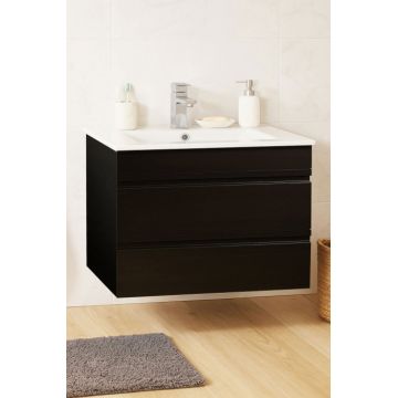 Set Baza front MDF si Lavoar seria 086, suspendata, cu sertare, montat, 70 cm, negru