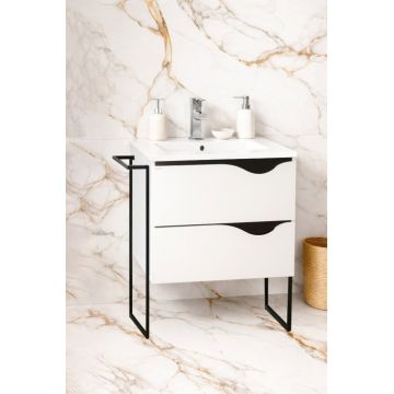 Set Baza front MDF si Lavoar seria 097, cu sertare, cadru metalic, montat, 60 cm, alb