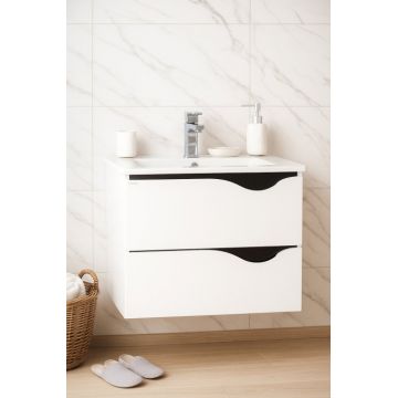 Set Baza front MDF si Lavoar seria 097, suspendata, cu sertare, montat, 60 cm, alb