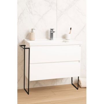 Set Baza front MDF si Lavoar seria 286, cu sertare, cadru metalic, montat, 100 cm, alb