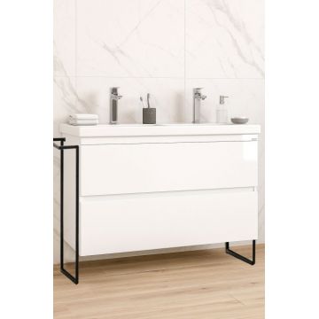 Set Baza front MDF si Lavoar seria 286, cu sertare, cadru metalic, montat, 120 cm, alb