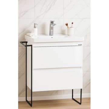 Set Baza front MDF si Lavoar seria 286, cu sertare, cadru metalic, montat, 60 cm, alb
