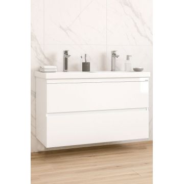 Set Baza front MDF si Lavoar seria 286, suspendata, cu sertare, montat, 120 cm, alb