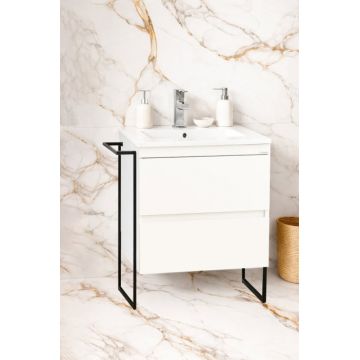 Set Baza front MDF si Lavoar seria 386, cu sertare, cadru metalic, montat, 60 cm, alb