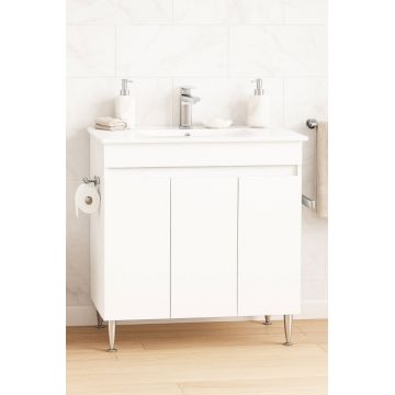 Set Baza front MDF si Lavoar seria 386, montat, 80 cm, alb