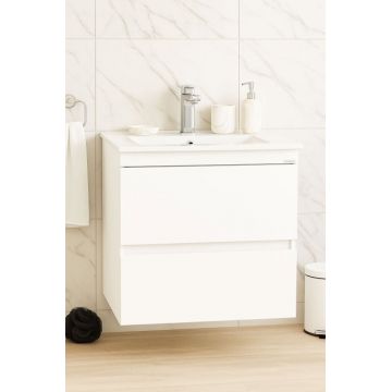 Set Baza front MDF si Lavoar seria 386, suspendata, cu sertare, montat, 60 cm, alb