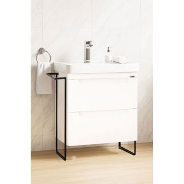 Set Baza front MDF si Lavoar seria 502, cu sertare, cadru metalic, montat, 60 cm, alb