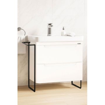 Set Baza front MDF si Lavoar seria 502, cu sertare, cadru metalic, montat, 80 cm, alb