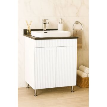 Set Baza front MDF si Lavoar seria 633, 60 cm, alb rustic