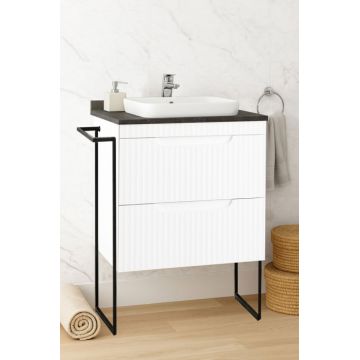 Set Baza front MDF si Lavoar seria 633, cu sertare, cadru metalic, 60 cm, alb rustic