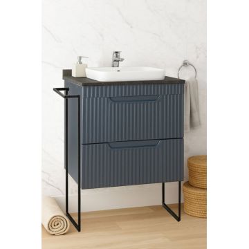 Set Baza front MDF si Lavoar seria 633, cu sertare, cadru metalic, montat, 60 cm, antracit