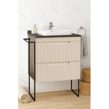 Set Baza front MDF si Lavoar seria 633, cu sertare, cadru metalic, montat, 60 cm, crem