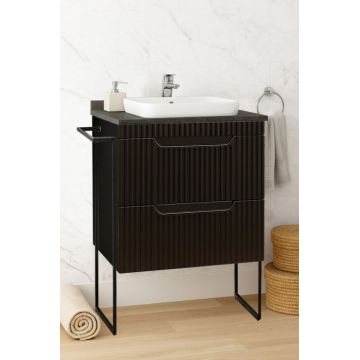 Set Baza front MDF si Lavoar seria 633, cu sertare, cadru metalic, montat, 60 cm, negru