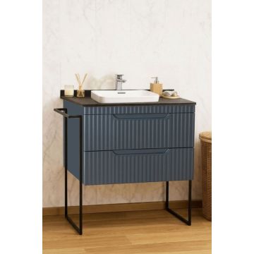 Set Baza front MDF si Lavoar seria 633, cu sertare, cadru metalic, montat, 80 cm, antracit