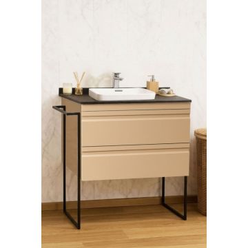 Set Baza front MDF si Lavoar seria 633, cu sertare, cardu metalic, montat, 80 cm, cappuccino