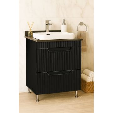 Set Baza front MDF si Lavoar seria 633, cu sertare, montat, 60 cm, negru