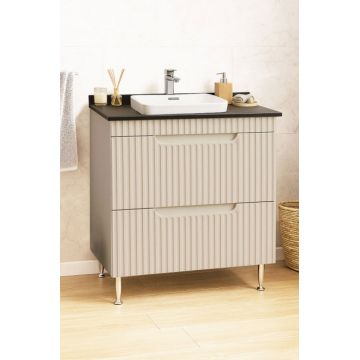 Set Baza front MDF si Lavoar seria 633, cu sertare, montat, 80 cm, crem