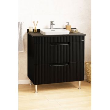 Set Baza front MDF si Lavoar seria 633, cu sertare, montat, 80 cm, negru