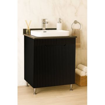 Set Baza front MDF si Lavoar seria 633, montat, 60 cm, negru