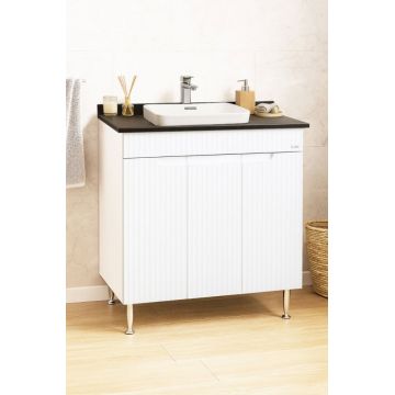 Set Baza front MDF si Lavoar seria 633, montat, 80 cm, alb rustic