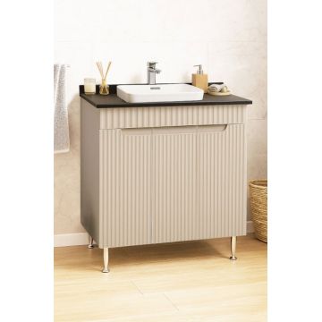 Set Baza front MDF si Lavoar seria 633, montat, 80 cm, crem