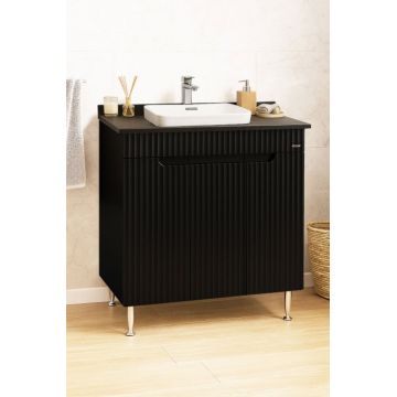 Set Baza front MDF si Lavoar seria 633, montat, 80 cm, negru