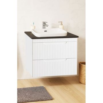 Set Baza front MDF si Lavoar seria 633, suspendata, cu sertare, montat, 60 cm, alb rustic