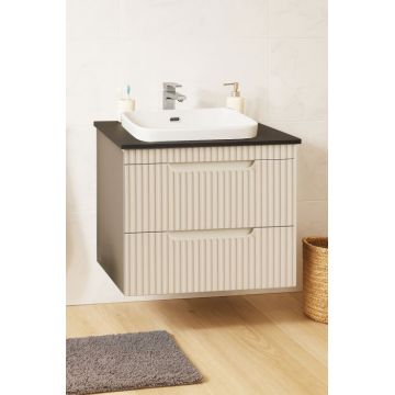 Set Baza front MDF si Lavoar seria 633, suspendata, cu sertare, montat, 60 cm, crem