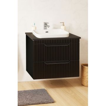 Set Baza front MDF si Lavoar seria 633, suspendata, cu sertare, montat, 60 cm, negru