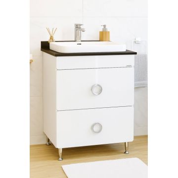 Set Baza front MDF si Lavoar seria 680, cu sertare, montat, 60 cm, alb