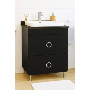 Set Baza front MDF si Lavoar seria 680, cu sertare, montat, 60 cm, negru