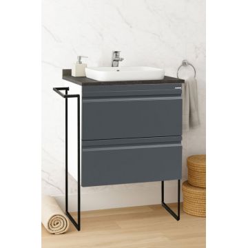 Set Baza front MDF si Lavoar seria 686, cu sertare, cadru metalic, 60 cm, antracit